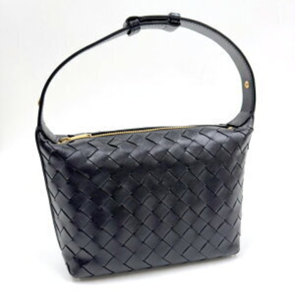 Bottega Veneta Wallet Shoulder Bag Intrecciato Leather Black